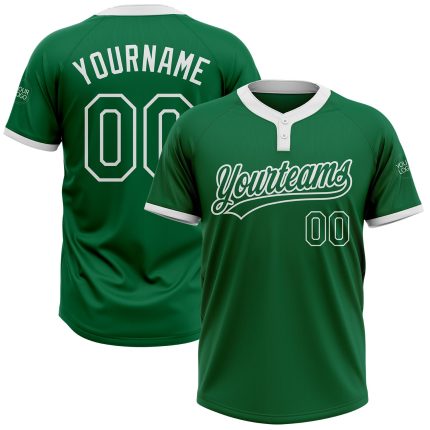 Custom Name and Number Unisex Softball Jersey in Kelly Green and White - Personalized Two-Button Design Personalized Kelly