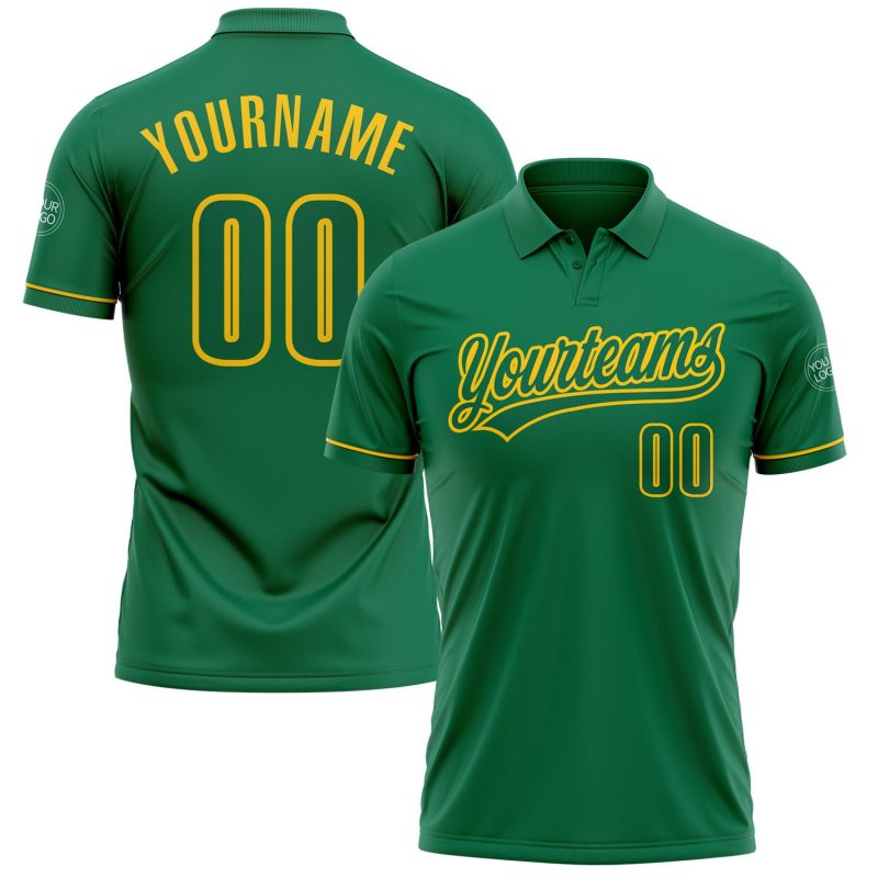 Personalized Custom Name and Number Golf Polo Shirt in Kelly Green-Yellow Performance Vapor for Team Sports Personalized