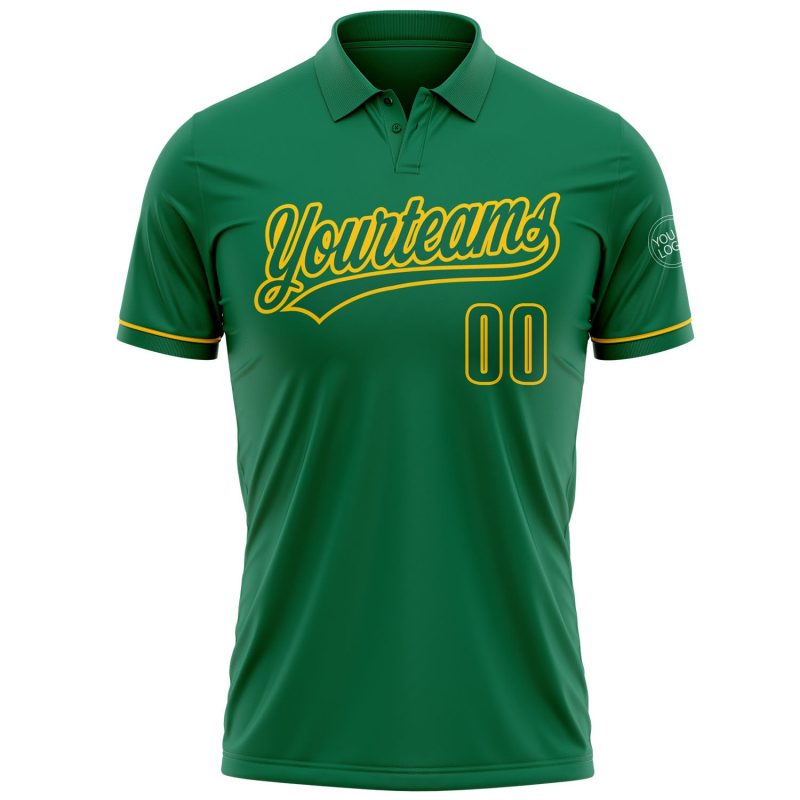 Personalized Custom Name and Number Golf Polo Shirt in Kelly Green-Yellow Performance Vapor for Team Sports Personalized