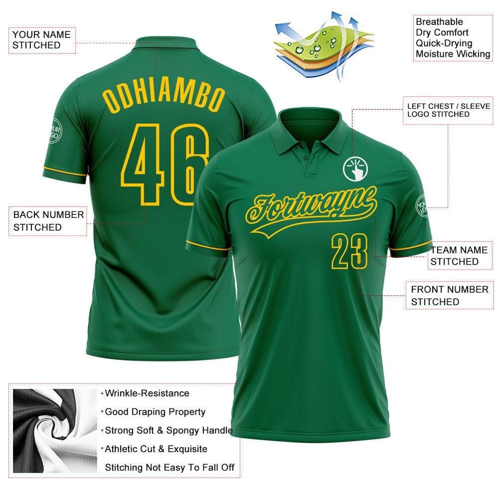 Personalized Kelly Green Kelly Green-Yellow Performance Vapor Golf Polo Shirt Team Custom Name and Number Personalized Custom Name and Number Golf Polo Shirt in Kelly Green-Yellow Performance Vapor for Team Sports Personalized - Image 3