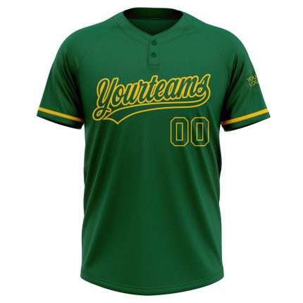 Custom Name and Number Unisex Softball Jersey in Kelly Green and Yellow - Personalized Two-Button Design Personalized Kelly