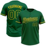 Custom Name and Number Unisex Softball Jersey in Kelly Green and Yellow - Personalized Two-Button Design Personalized Kelly