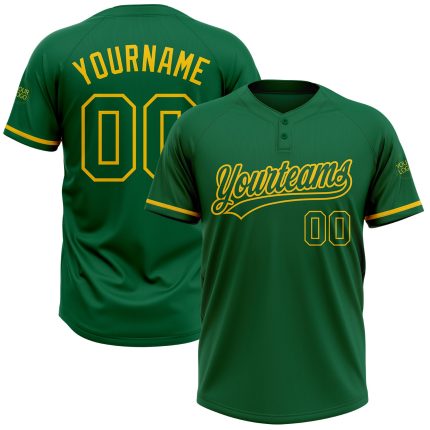 Custom Name and Number Unisex Softball Jersey in Kelly Green and Yellow - Personalized Two-Button Design Personalized Kelly