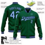 Custom Name and Number Varsity Letterman Jacket - Kelly Green Light Blue Navy Bomber Full-Snap Jacket Personalized Kelly