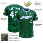 Custom Name and Number Softball Jersey - Unisex Two-Button Kelly Green Light Blue Pinstripe Personalized Apparel Personalized