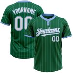 Custom Name and Number Softball Jersey - Unisex Two-Button Kelly Green Light Blue Pinstripe Personalized Apparel Personalized