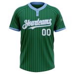 Custom Name and Number Softball Jersey - Unisex Two-Button Kelly Green Light Blue Pinstripe Personalized Apparel Personalized