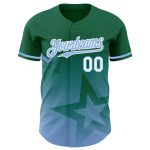 Custom Name and Number Kelly Green Light Blue 3D Twinkle Star Gradient Baseball Jersey Personalized Kelly Green Light Blue-White