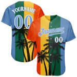 Custom Name & Number Hawaii Coconut Trees Baseball Jersey - 3D Pattern, Light Blue & Kelly Green Design Personalized Kelly