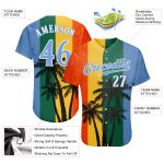 Custom Name & Number Hawaii Coconut Trees Baseball Jersey - 3D Pattern, Light Blue & Kelly Green Design Personalized Kelly