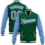 Personalized Two Tone Varsity Letterman Bomber Jacket with Custom Name and Number in Kelly Green Light Blue-White Personalized
