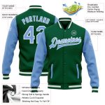 Personalized Two Tone Varsity Letterman Bomber Jacket with Custom Name and Number in Kelly Green Light Blue-White Personalized