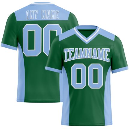 Custom Personalized Football Jersey with Name and Number - Kelly Green Light Blue-White Mesh Personalized Kelly Green Light