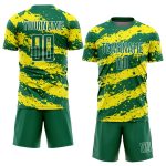 Custom Name and Number Soccer Uniform Jersey - Personalized Kelly Green with Light Yellow-White Splash Personalized Kelly