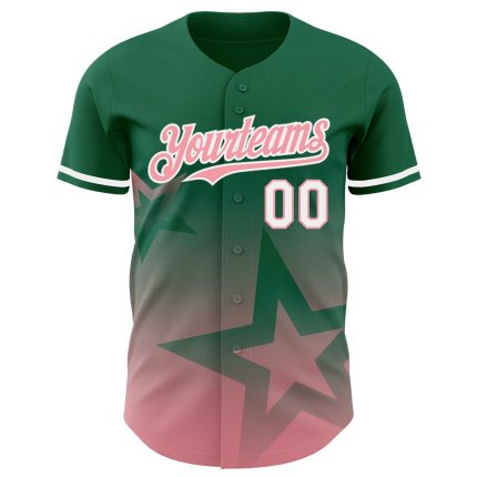 Custom Name and Number Authentic Baseball Jersey - Medium Kelly Green with Pink-White Gradient Twinkle Star Design Personalized