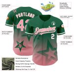 Custom Name and Number Authentic Baseball Jersey - Medium Kelly Green with Pink-White Gradient Twinkle Star Design Personalized