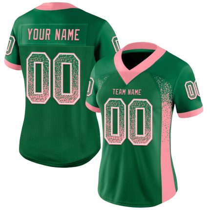 Custom Name and Number Personalized Fashion Football Jersey in Kelly Green with Pink-White Mesh, Medium Size Personalized