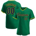 Custom Name and Number Baseball Jersey in Kelly Green with Navy-Gold Theme - Authentic Team Apparel Personalized Kelly Green
