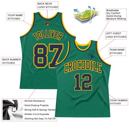 Custom Personalized Navy-Gold Kelly Green Basketball Jersey with Name & Number - Authentic Throwback Design Personalized