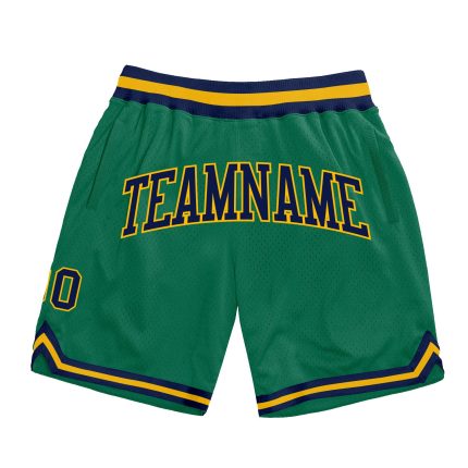 Custom Team Name Number Basketball Shorts - Kelly Green Navy Gold Authentic Throwback Design Personalized Kelly Green Navy-Gold