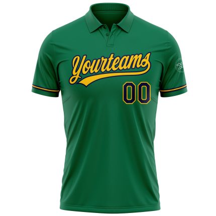 Custom Team Name Number Performance Vapor Golf Polo Shirt Kelly Green Navy Yellow Personalized Kelly Green Navy-Yellow Performance