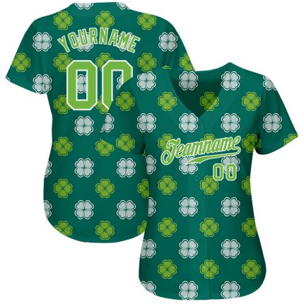 Personalized St. Patricks Day Baseball Jersey - Kelly Green Neon Green White 3D Pattern Design Personalized Kelly Green Neon
