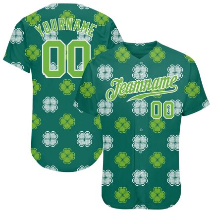 Personalized St. Patricks Day Baseball Jersey - Kelly Green Neon Green White 3D Pattern Design Personalized Kelly Green Neon