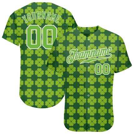 Custom St. Patricks Day Baseball Jersey - Personalized 3D Kelly Green Neon Design with Name & Number Personalized Kelly Green