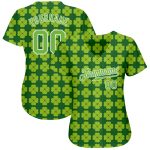 Custom St. Patricks Day Baseball Jersey - Personalized 3D Kelly Green Neon Design with Name & Number Personalized Kelly Green