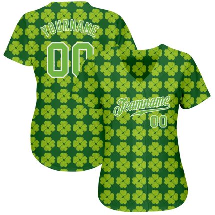 Custom St. Patricks Day Baseball Jersey - Personalized 3D Kelly Green Neon Design with Name & Number Personalized Kelly Green