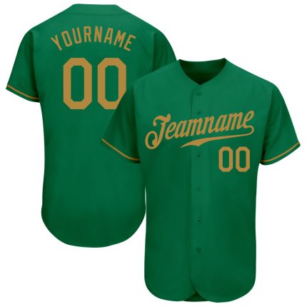 Custom Name and Number Personalized Baseball Jersey in Kelly Green and Old Gold - Authentic Team Apparel Personalized Kelly