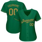 Custom Name and Number Personalized Baseball Jersey in Kelly Green and Old Gold - Authentic Team Apparel Personalized Kelly