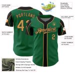 Custom Personalized Baseball Jersey - Kelly Green, Old Gold & Black, Team Name & Number, Authentic 3-Color Arm Shapes Personalized