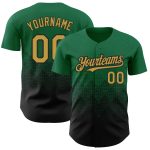 Custom Name and Number Personalized Baseball Jersey with 3D Pattern Design in Kelly Green Old Gold-Black Square Shapes Personalized