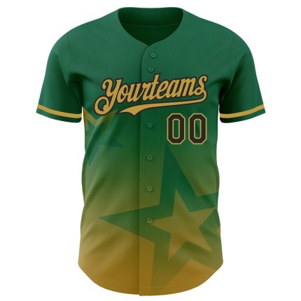 Personalized Baseball Jersey with Custom Name and Number, 3D Twinkle Star Gradient Design in Kelly Green and Old Gold-Black