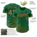 Custom Name and Number Personalized Leopard Print Baseball Jersey - 3D Pattern Design in Kelly Green and Old Gold-Black Personalized