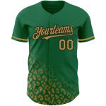 Custom Name and Number Personalized Leopard Print Baseball Jersey - 3D Pattern Design in Kelly Green and Old Gold-Black Personalized