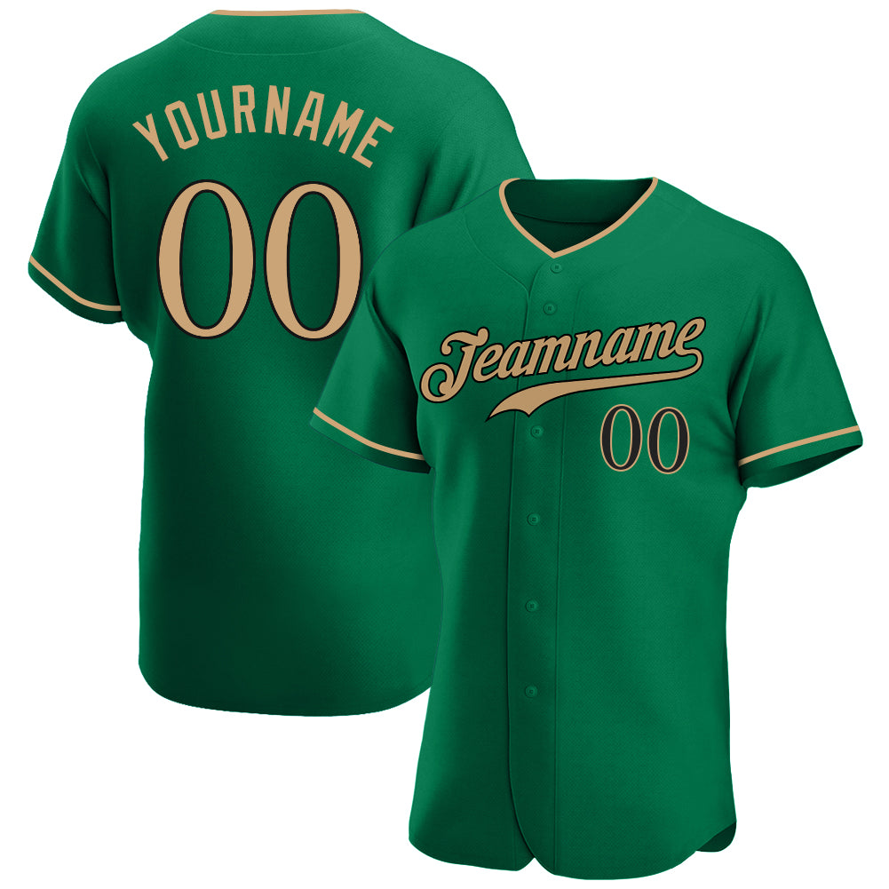 Custom Name and Number Kelly Green Black Old Gold Authentic Baseball Jersey - Personalize Your Team Gear Personalized Kelly