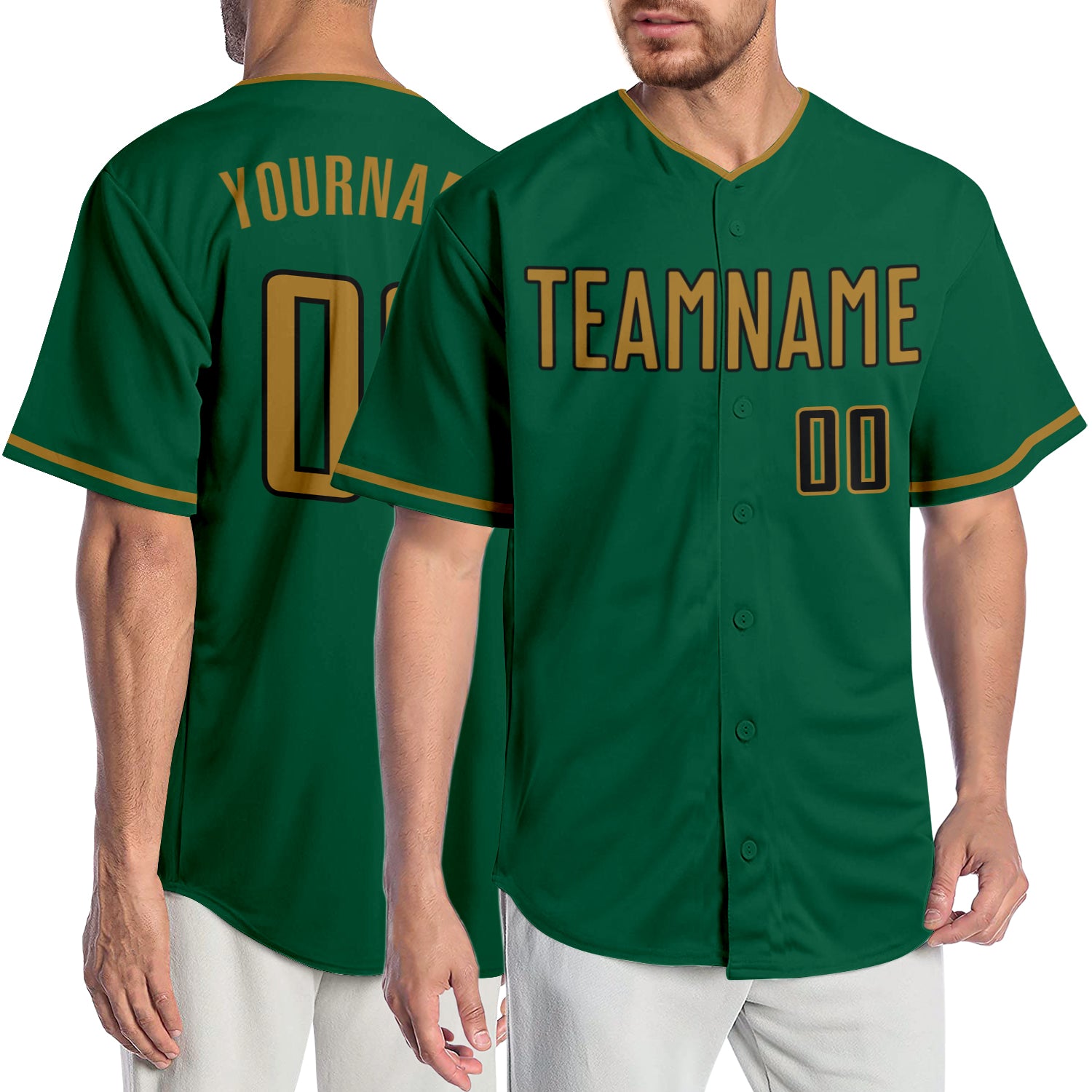 Personalized Kelly Green Authentic Baseball Jersey in Old Gold and Black Personalized Kelly Green Old Gold-Black Authentic