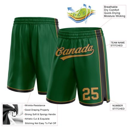 Custom Name and Number Personalized Basketball Shorts in Kelly Green and Old Gold/Black Personalized Kelly Green Old Gold-Black