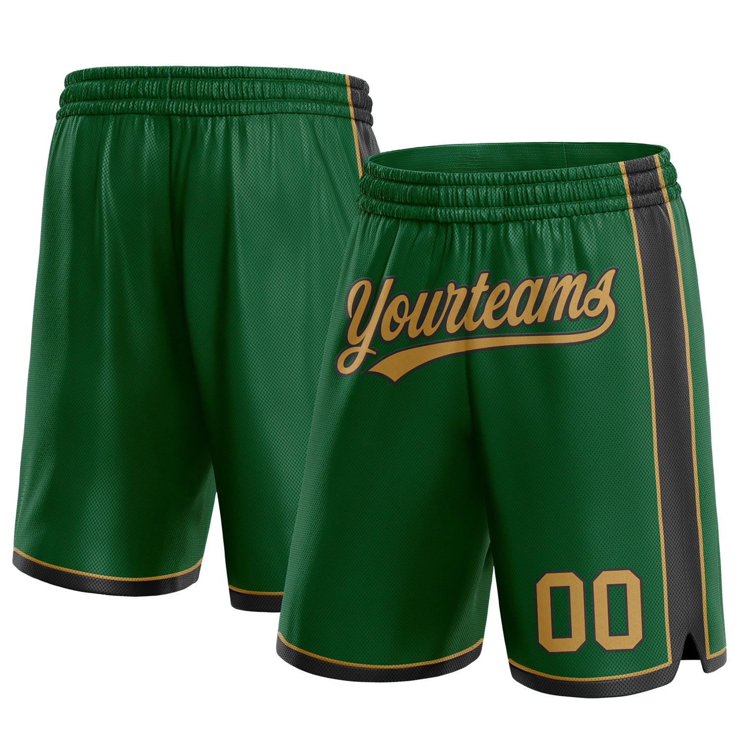 Custom Name and Number Personalized Basketball Shorts in Kelly Green and Old Gold/Black Personalized Kelly Green Old Gold-Black