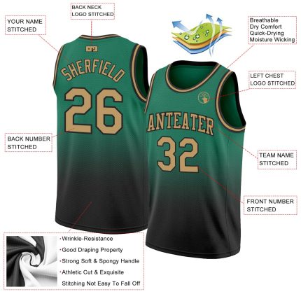 Custom Name & Number Basketball Jersey - Personalized Green & Old Gold - Authentic Fade Fashion Team Jersey Personalized