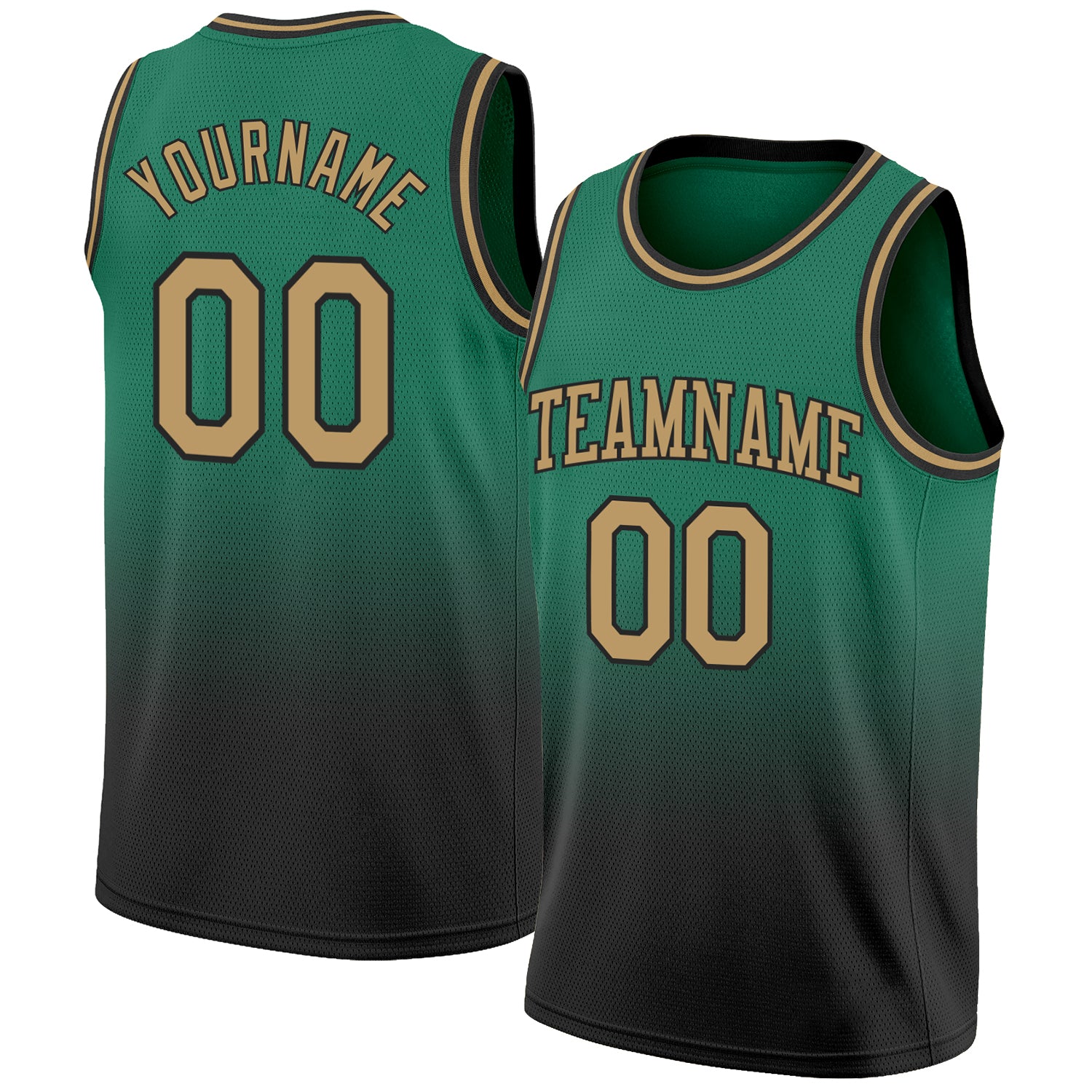 Custom Name & Number Basketball Jersey - Personalized Green & Old Gold - Authentic Fade Fashion Team Jersey Personalized