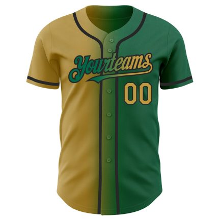 Custom Name and Number Baseball Jersey - Personalized Kelly Green Old Gold-Black Gradient Fashion Jersey Personalized Kelly