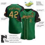 Personalized Baseball Jersey with Custom Name and Number in Kelly Green and Old Gold-Black Raglan Sleeves Personalized Kelly