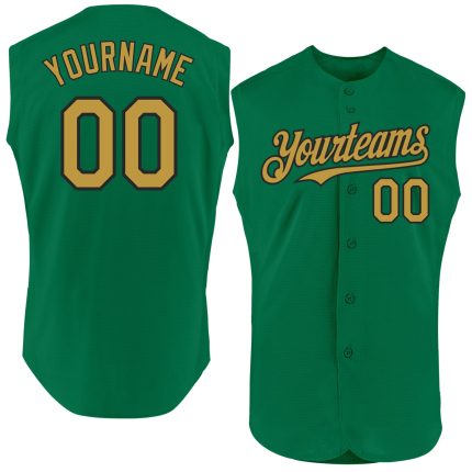 Personalized Kelly Green Black Old Gold Baseball Jersey Sleeveless Authentic Personalized Kelly Green Old Gold-Black Authentic