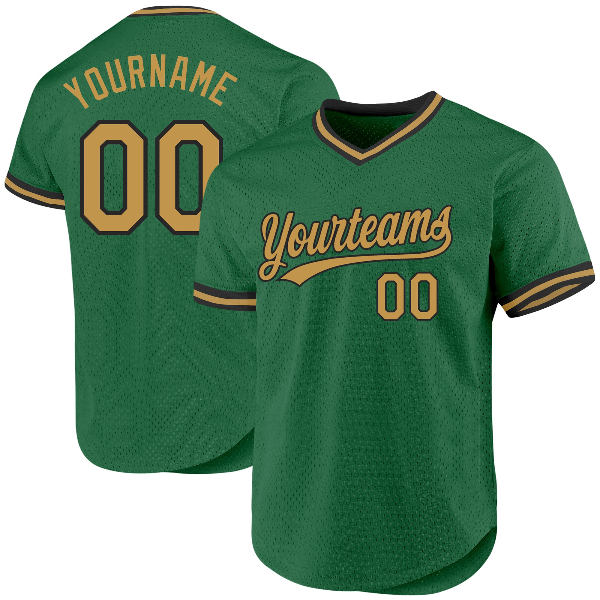Custom Name and Number Kelly Green Old Gold-Black Authentic Baseball Jersey - Personalized Throwback Team Apparel Personalized
