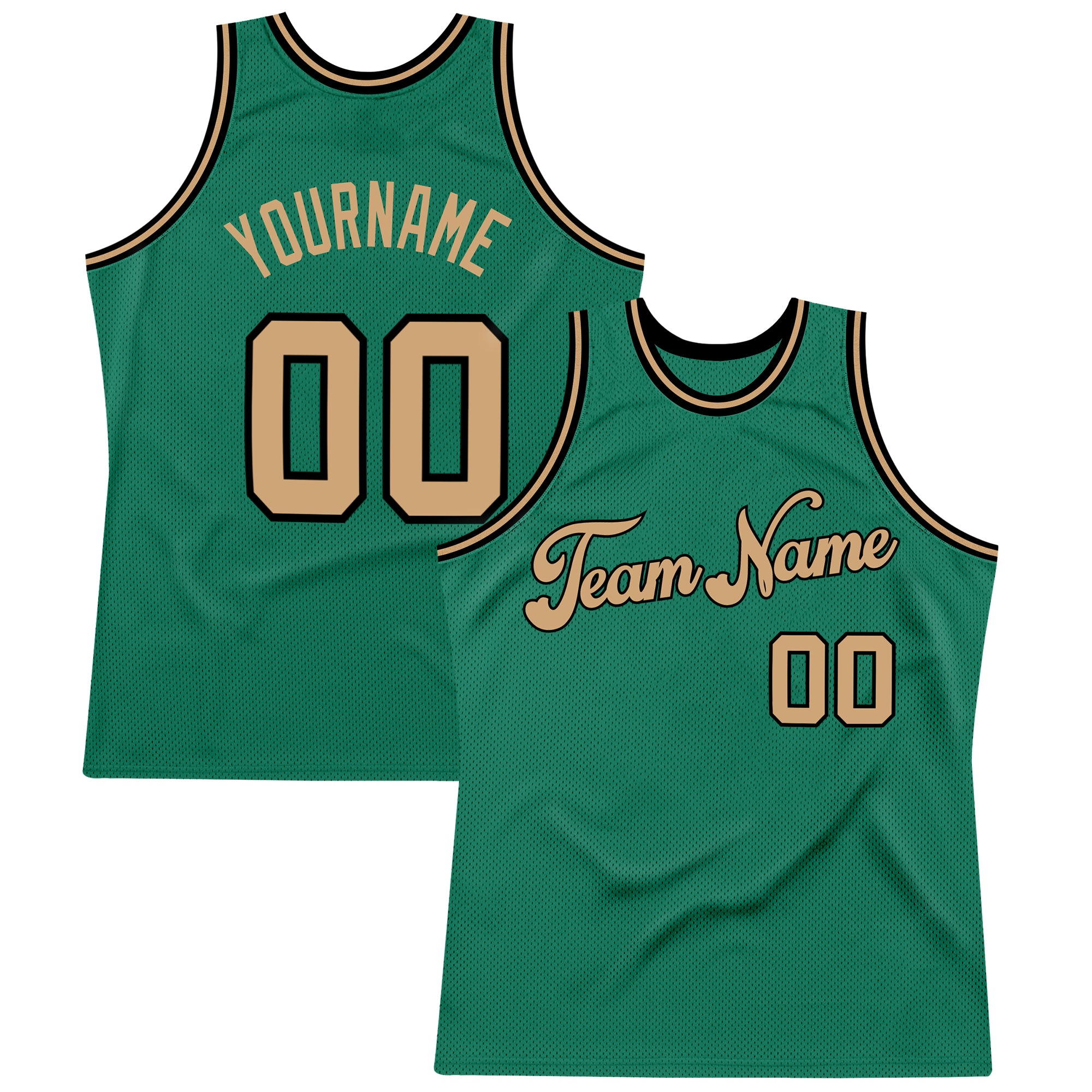 Personalized Kelly Green Basketball Jersey - Authentic Throwback in Old Gold and Black Personalized Kelly Green Old Gold-Black