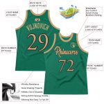 Custom Basketball Jersey with Personalized Name and Number in Kelly Green, Old Gold and Black, Authentic Throwback Design