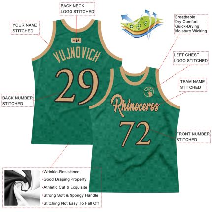 Custom Basketball Jersey with Personalized Name and Number in Kelly Green, Old Gold and Black, Authentic Throwback Design